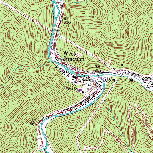 Topographic Map of Van Elementary School, WV
