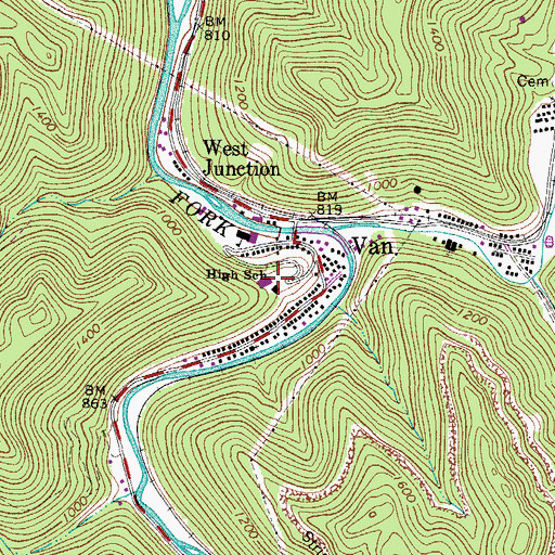 Topographic Map of Van Junior - Senior High School, WV