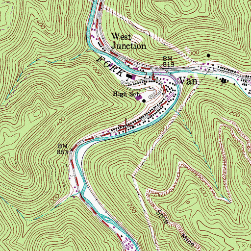 Topographic Map of Van Post Office, WV