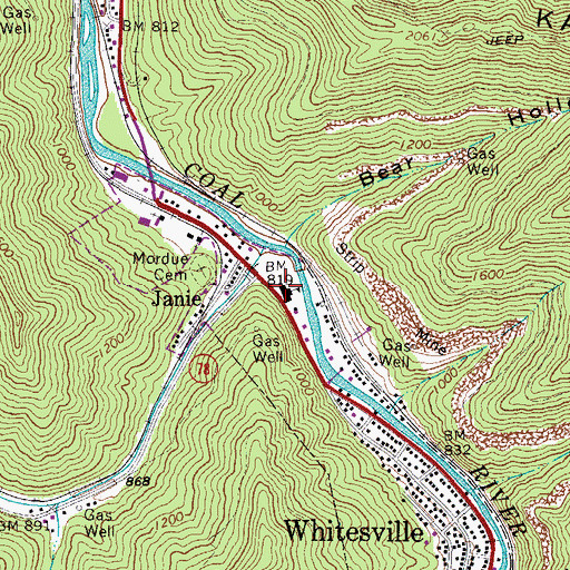 Topographic Map of Whitesville Elementary School, WV