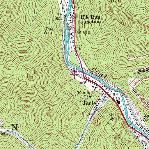 Topographic Map of Whitesville Post Office, WV