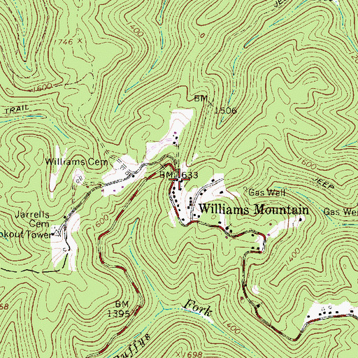Topographic Map of Williams Mountain Post Office, WV