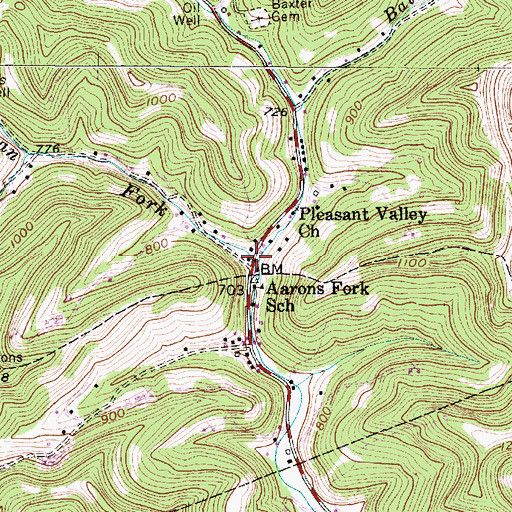 Topographic Map of Aarons, WV