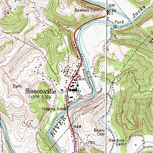 Topographic Map of Albert E Humphreys Memorial Cemetery, WV