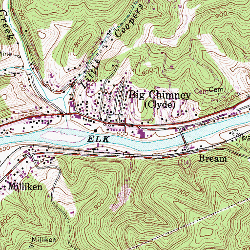 Topographic Map of Big Chimney Baptist Church, WV