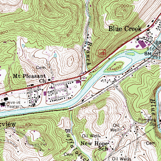 Topographic Map of Bridge Elementary School, WV