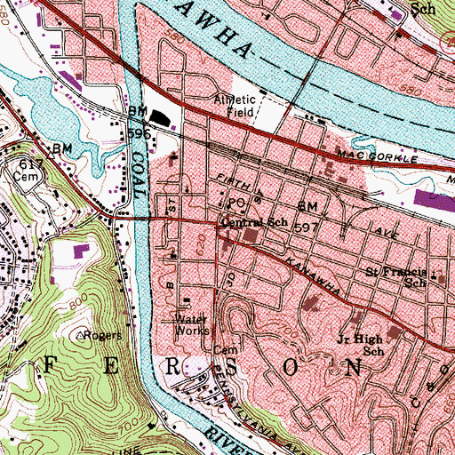 Topographic Map of Central Square Shopping Center, WV