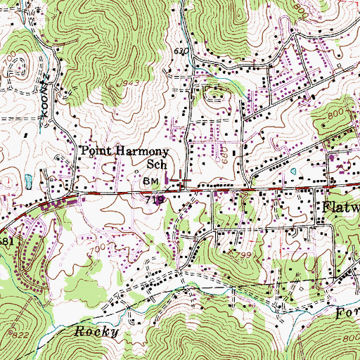 Topographic Map of Cross Lanes Post Office, WV