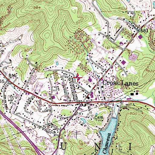 Topographic Map of Cross Lanes United Methodist Church, WV