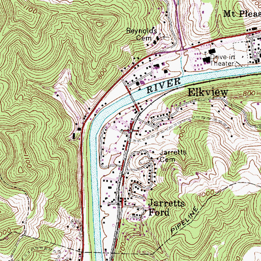 Topographic Map of Elkview Baptist Church, WV