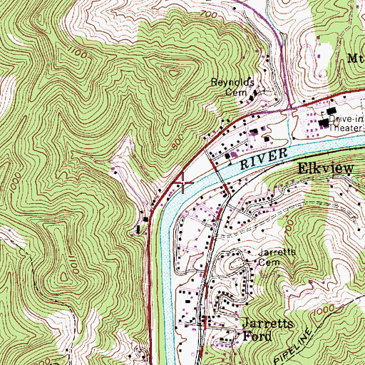 Topographic Map of Elkview Post Office, WV