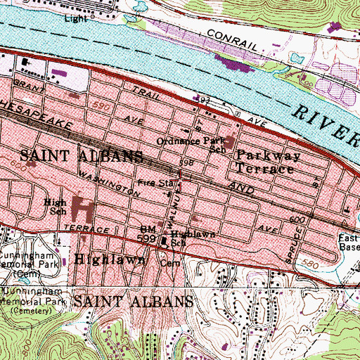 Topographic Map of Saint Albans Fire Department Highlawn Station, WV