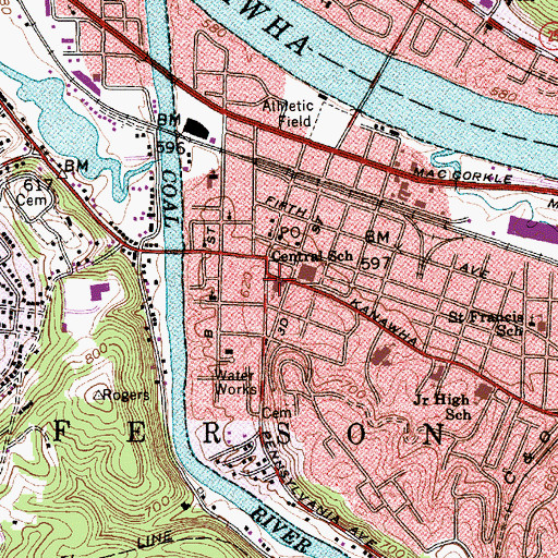 Topographic Map of First Presbyterian Church of Saint Albans, WV