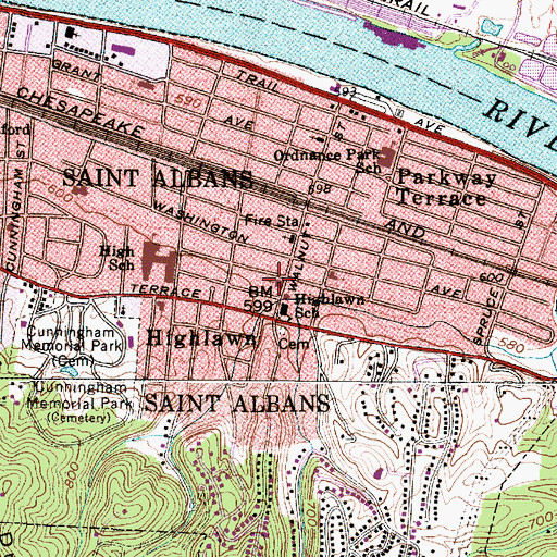 Topographic Map of Highlawn First Church of God, WV