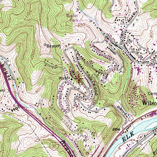 Topographic Map of Knollwood, WV