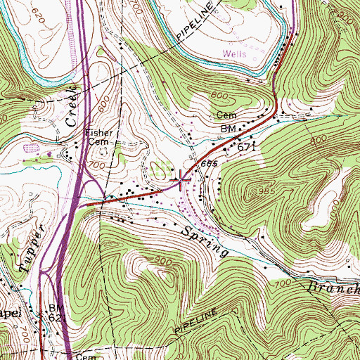 Topographic Map of Millertown, WV