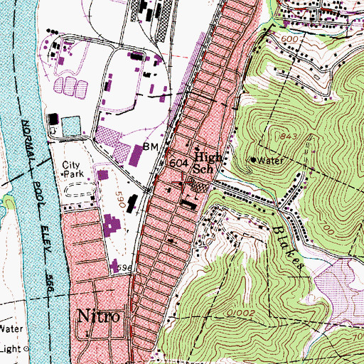 Topographic Map of Nitro City Hall, WV