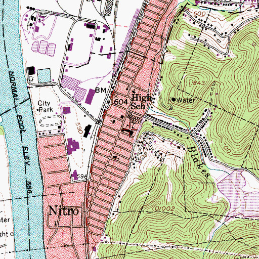 Topographic Map of Nitro Elementary School, WV