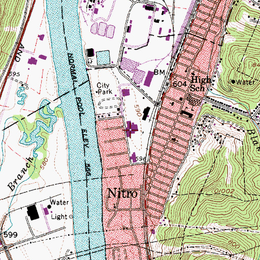 Topographic Map of Nitro High School, WV