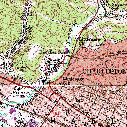 Topographic Map of Charleston Fire Department Station 8, WV