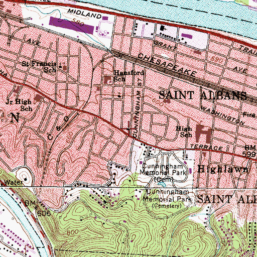 Topographic Map of Saint Albans Church of the Nazarene, WV