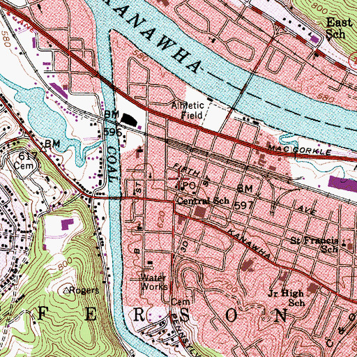 Topographic Map of Saint Albans City Hall, WV