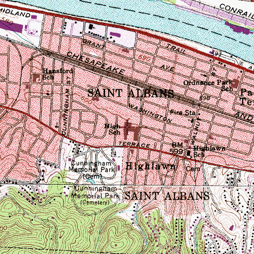 Topographic Map of Saint Albans High School, WV