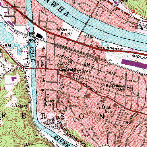 Topographic Map of Saint Albans Library, WV