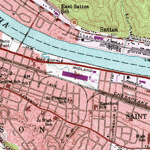 Topographic Map of Saint Albans Mall Shopping Center, WV