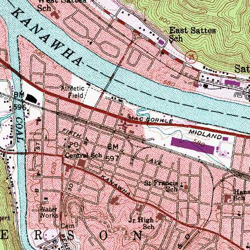 Topographic Map of Saint Albans Plaza Shopping Center, WV