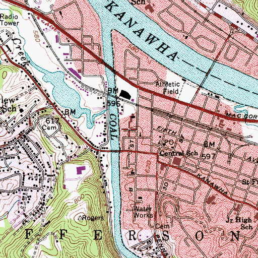 Topographic Map of Saint Albans Post Office, WV