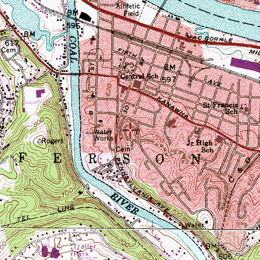 Topographic Map of Shelton College (historical), WV