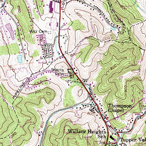 Topographic Map of Sissonville Post Office, WV
