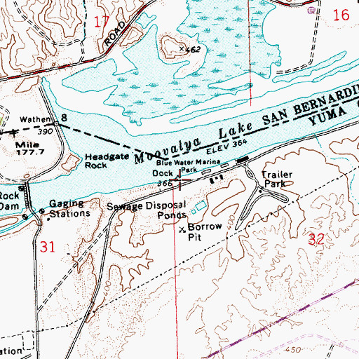 Topographic Map of Blue Water Marina Park, AZ