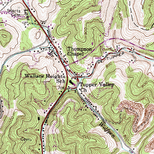 Topographic Map of Wallace, WV