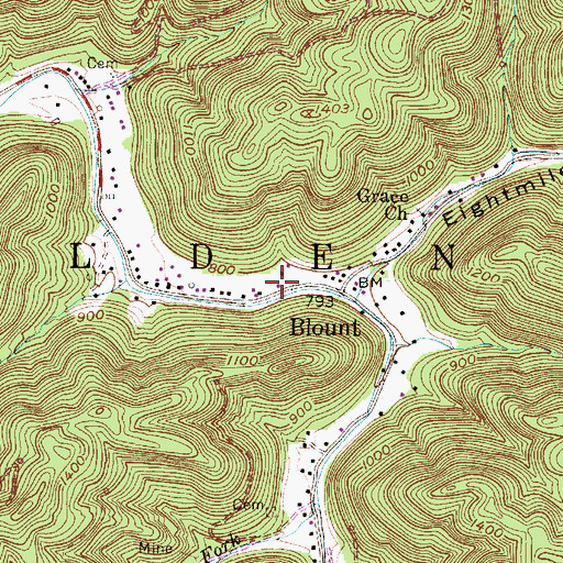 Topographic Map of Blount Post Office, WV