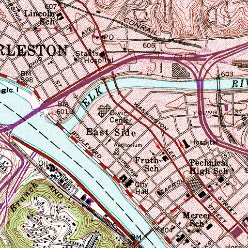 Topographic Map of Charleston Town Center Mall Shopping Center, WV