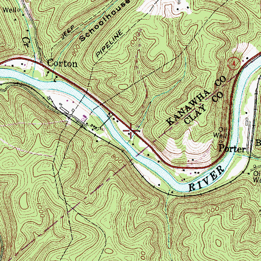Topographic Map of Corton Post Office, WV