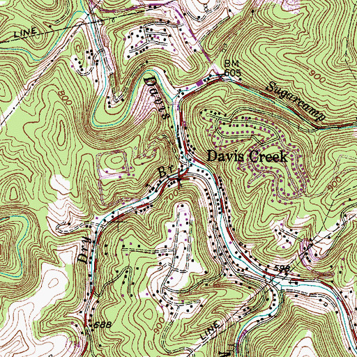 Topographic Map of Davis Creek Church of God, WV