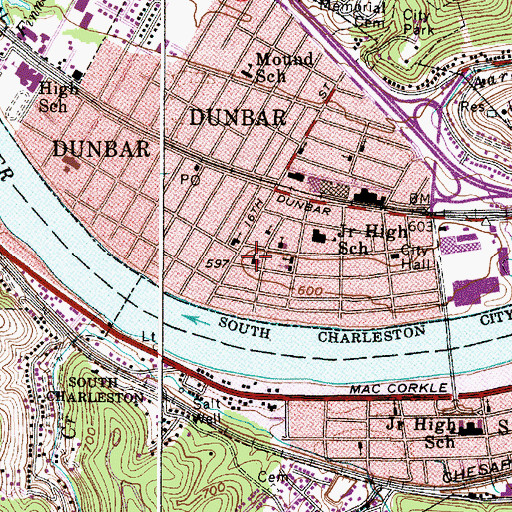 Topographic Map of Dunbar Church of Christ, WV