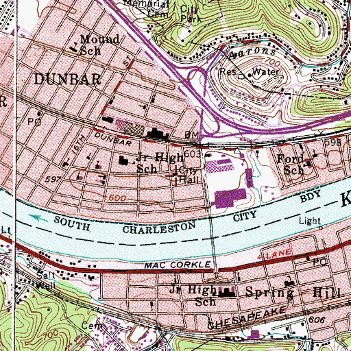 Topographic Map of Dunbar City Hall, WV