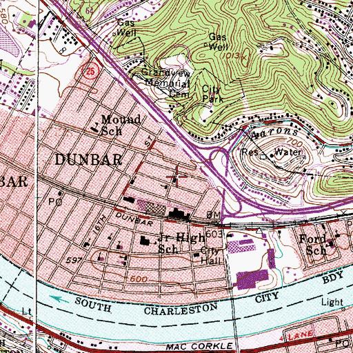 Topographic Map of Dunbar First Church of God, WV