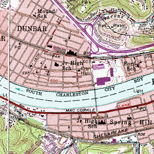 Topographic Map of Dunbar Post Office, WV