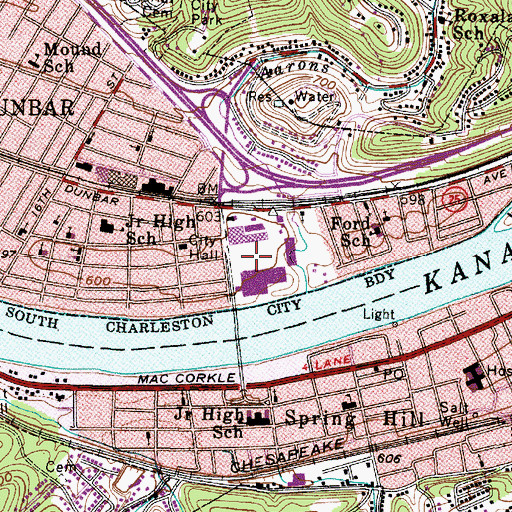 Topographic Map of Dunbar Village Shopping Center, WV