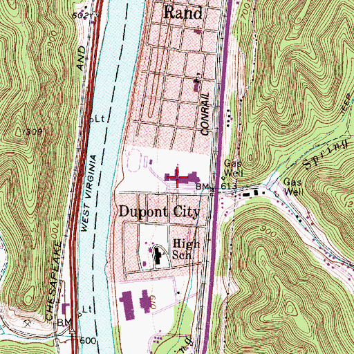 Topographic Map of Du Pont Middle School, WV