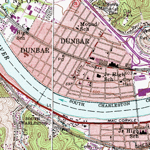 Topographic Map of First Baptist Church of Dunbar, WV