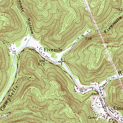 Topographic Map of Fivemile Fork, WV