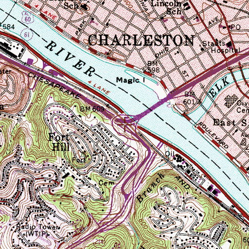 Topographic Map of Interchange 58A, WV