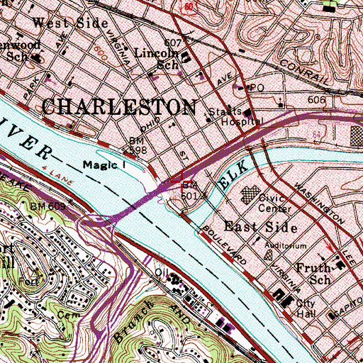 Topographic Map of Interchange 58B, WV