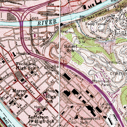 Topographic Map of Interchange 100, WV
